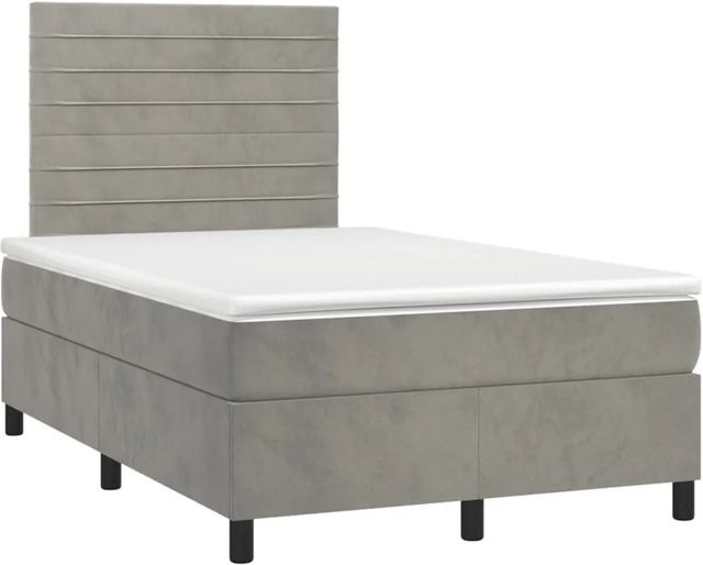vidaXL Boxspringbett mit Matratze in Hellgrau, Samt, mit LED-Unterbettbeleuchtung und USB-Anschluss, B/T: 120 x 190 cm - Bild 1
