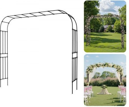 VEVOR Gartenbogen aus verzinktem Stahl in Schwarz, Rankhilfe und Rosenspalier für den Außenbereich, H x B x T: 240 x 320 x 40 cm - Bild 1