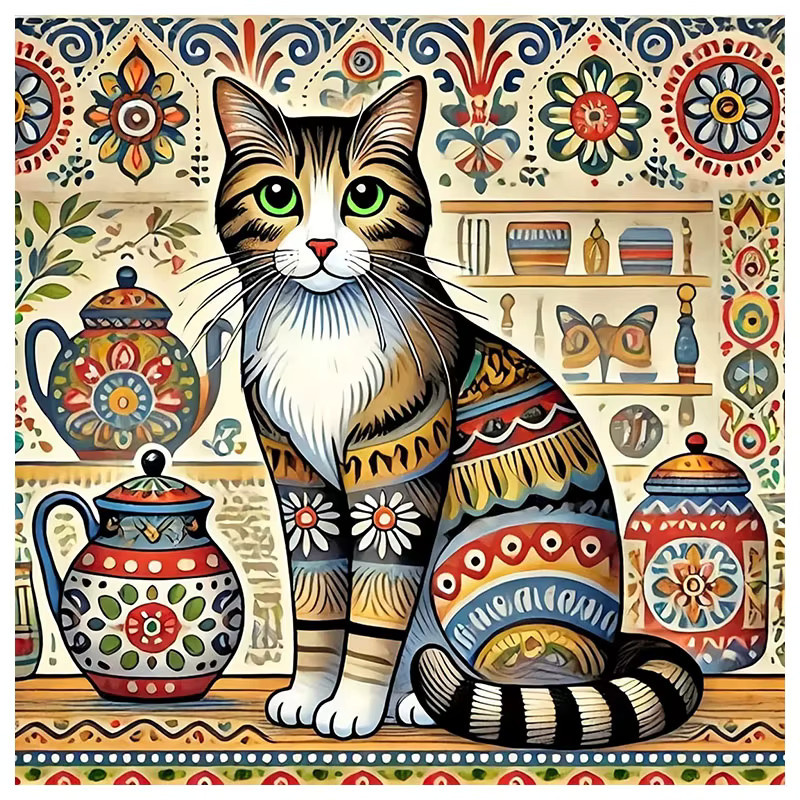 HUACAN Kreuzstich-Set Katze mit DMC-Garn und bedruckter Leinwand in Multicolour für dein DIY-Kunstprojekt - Bild 3
