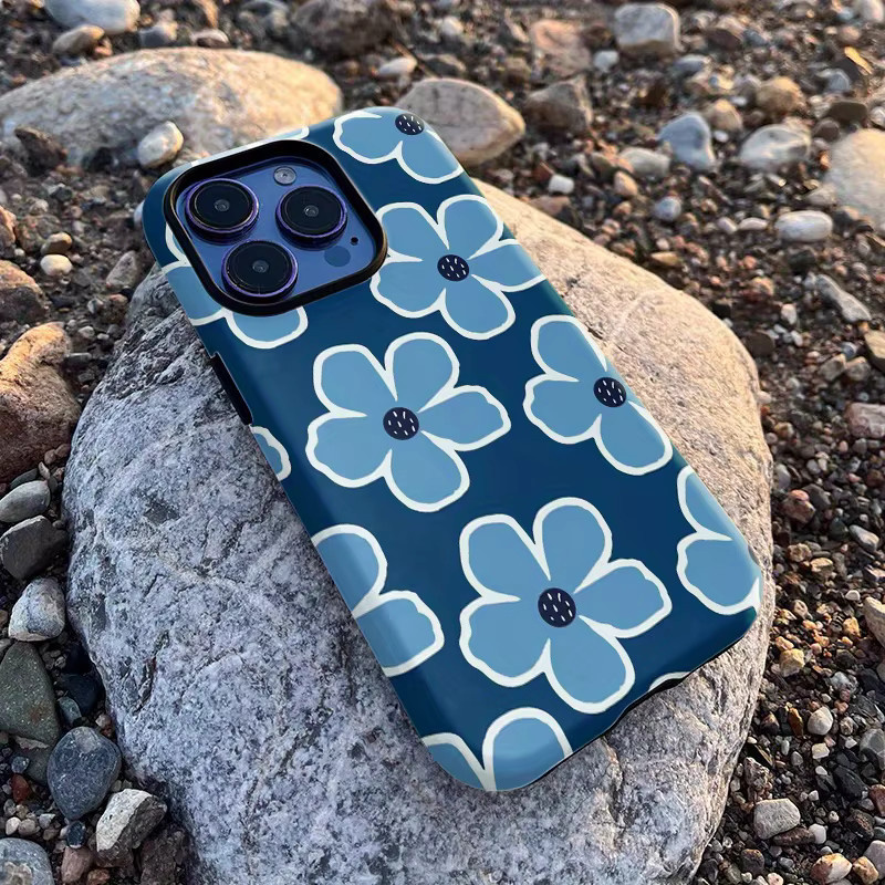 Luxuriöse Handyhülle von Potdemiel mit blauem Blumen-Design für iPhone 11 bis iPhone 16 Pro Max Plus - Bild 4