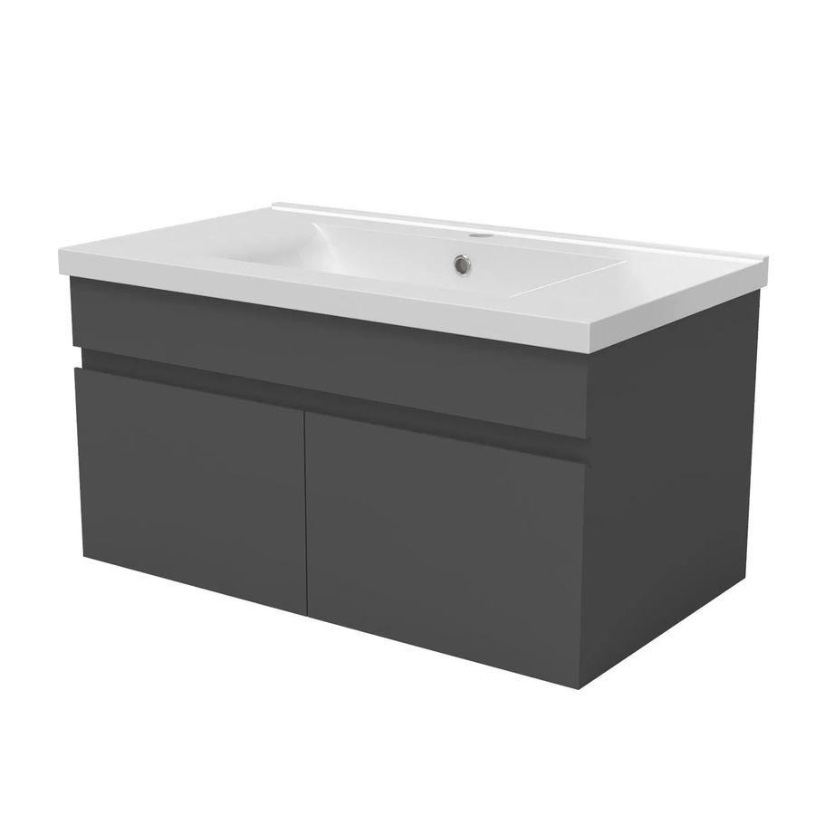 AICA Badmöbel BERGEN 2-teiliges Waschbecken-Set mit Keramik-Waschtisch und Unterschrank, Matt Anthrazit, Grifflos mit Softclose-Türen, Breite: 80 cm - Bild 2