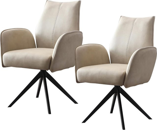HTI-Living 2er Set Esszimmerstühle drehbar mit Armlehnen im Retro-Stil in Beige mit Polyester-Bezug - Bild 1