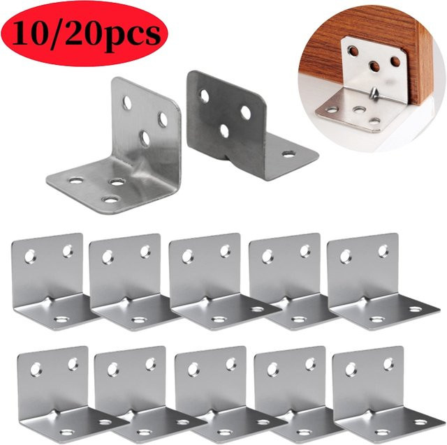 Ouliluye Universal-Eckhalterung aus Edelstahl in Silber, 90 Grad rechtwinklig, Set mit 10 oder 20 Stück für Holzmöbel und Schrankzubehör - Bild 1