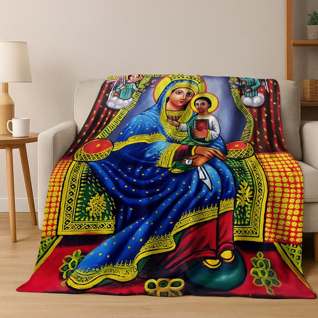 Faviora Flanelldecke im äthiopischen Design, weiche und warme Decke für Zuhause, Büro oder Reisen - Bild 1