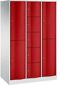 C+P Kombi-Schließfachschrank Resisto mit 3 Abteilen und 9 Fächern, Lichtgrau/Rubinrot, B/T/H: 114,8 x 64,0 x 195,0 cm - Bild 1