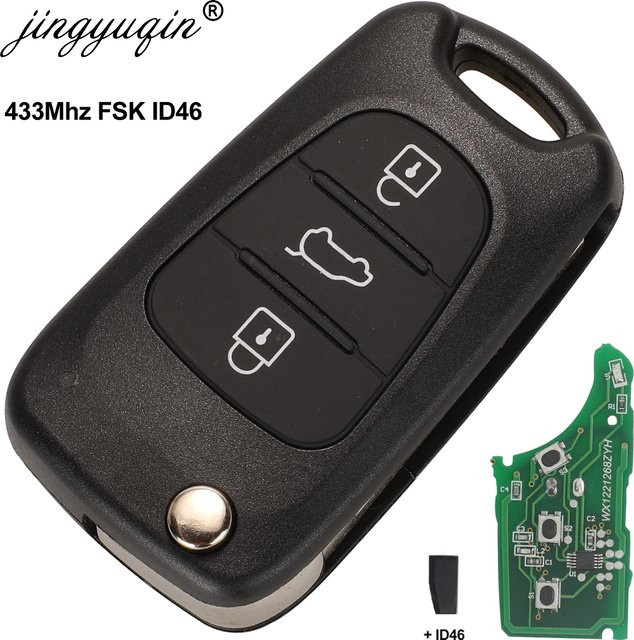 Jingyuqin Klappbarer Autoschlüssel mit 3-Tasten-Fernbedienung für Hyundai IX35 I30 ELANTRA Tucson SONATA NF, 433MHz FSK, ID46 Chip, Schwarz - Bild 1