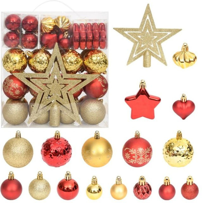 70-teiliges Weihnachtskugel-Set aus Kunststoff in Gold und Rot von vidaxl - Bild 1