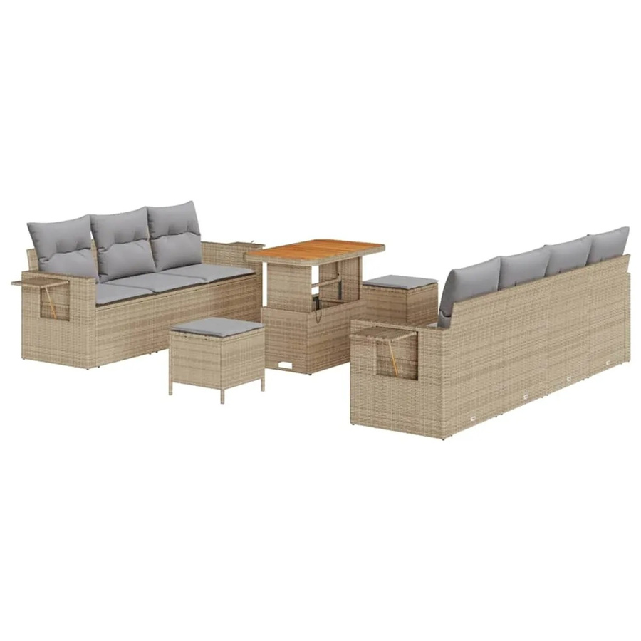 vidaXL Garten-Sofa-Set 10-teilig aus Polyrattan in Beige mit Lounge-Sesseln, Ottomanen, Couchtisch und 3-Sitzer-Sofa für Terrasse und Garten - Bild 2