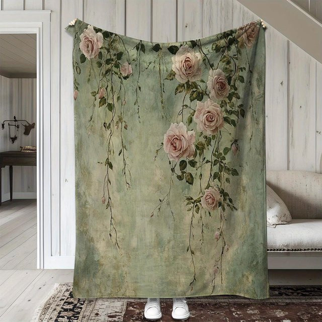 JMG Household Supplies Flanelldecke mit Rosenblumen-Design, weich und warm, Grün, B/T: 150 x 200 cm - Bild 1