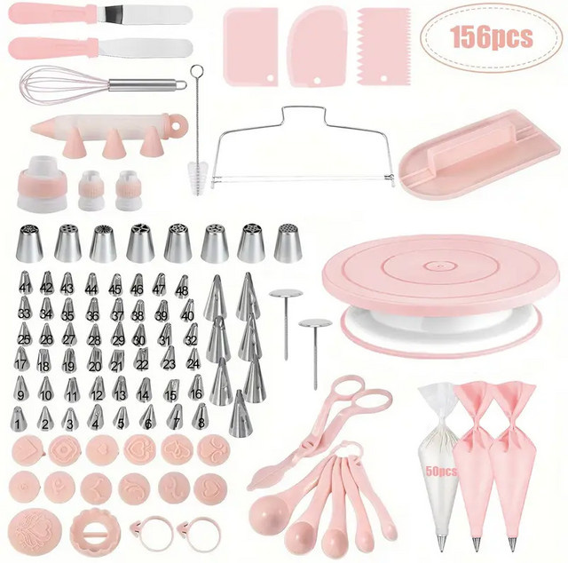 XMSJ 156-teiliges Kuchendekorations-Set in Grün mit Drehteller, Edelstahl-Spritzbeutel und Backwerkzeugen für Cupcakes und Torten - Bild 1
