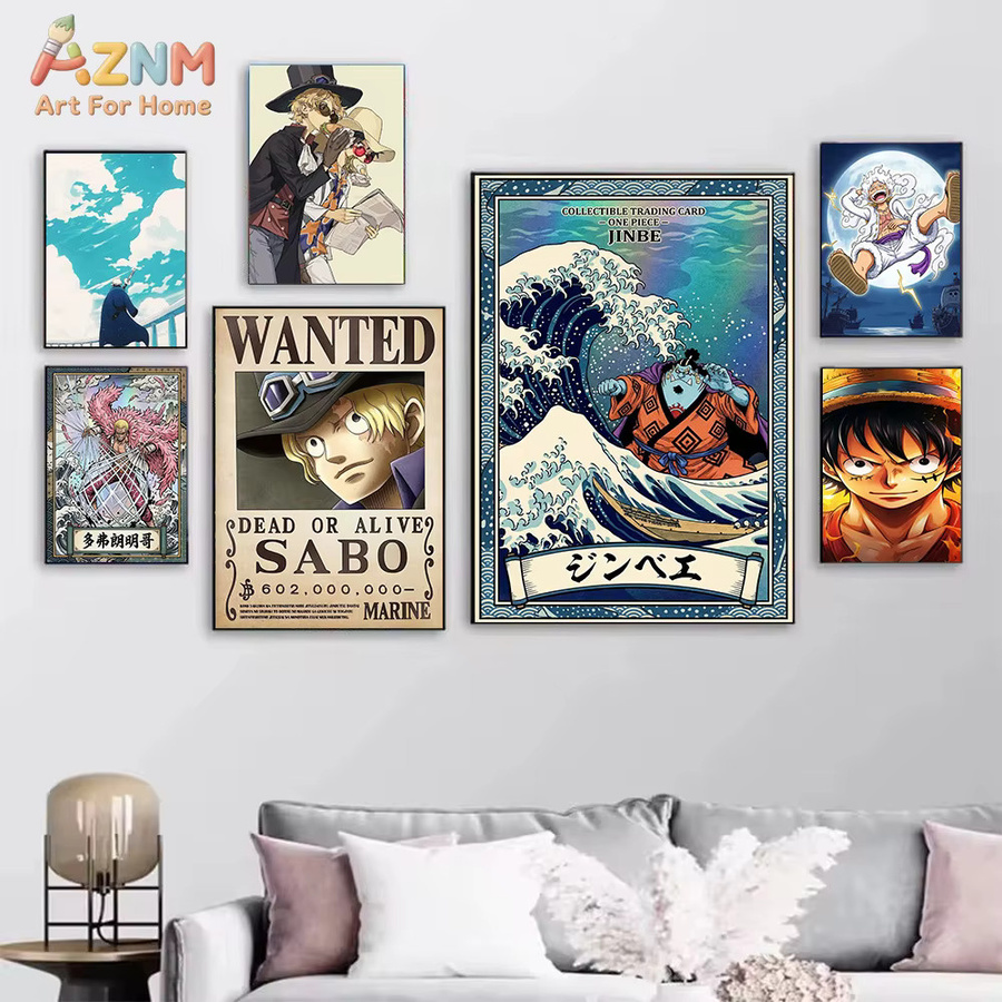 AZNM One Piece Anime Leinwand-Wandkunst Luffy Gear 5 Ace Sabo Jinbe Druckposter Multicolor ohne Rahmen - Bild 2