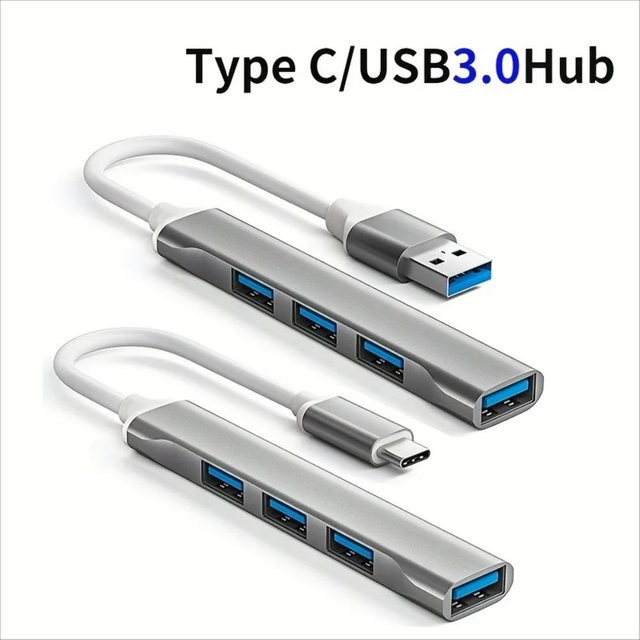 4-Port USB-C Hub 3.0 Typ-C Erweiterungsadapter OTG Dockingstation für MacBook Pro, Air und Laptop in Silber - Bild 1