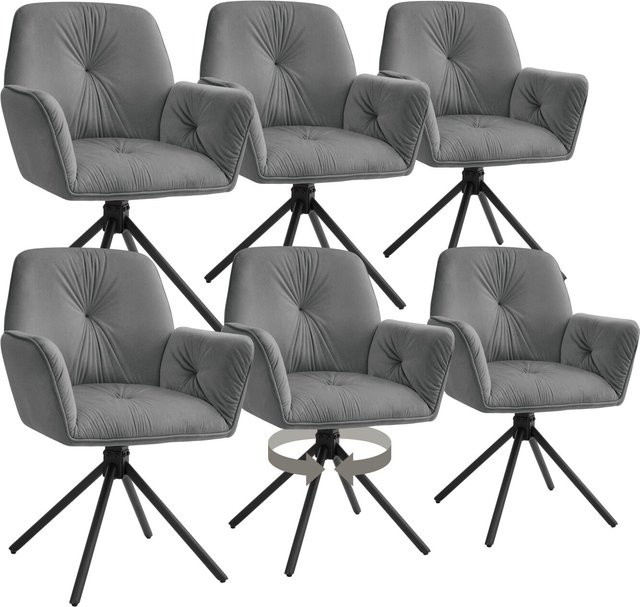 tectake Drehbarer Armlehnstuhl Lenia in Samtoptik Anthrazit, 6er Set, B/T/H: 54 x 56 x 86 cm - Bild 1