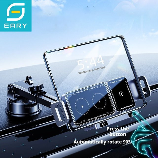 Eary Kabelloses Auto-Ladegerät 15W und Autohalterung für Lüftungsschlitz oder Armaturenbrett in Schwarz, kompatibel mit Samsung Z Fold 7 6 5 4 und iPhone 17 Pro Max - Bild 1