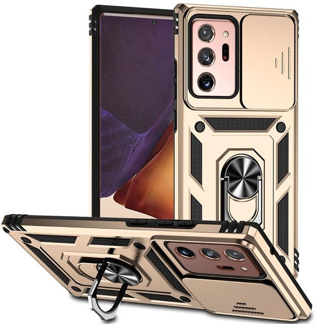 Samsung Galaxy Note 20 Ultra 5G Schutzhülle mit Slide Camera Lens Schutz und Armor Kickstand in Gold - Bild 1