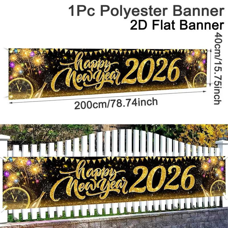 VIKAMA Neujahrs-Banner für Silvesterpartys, Mehrfarbiges Wimpel-Dekor für Garten und Innenhof, B/H: 180 x 35 cm - Bild 6