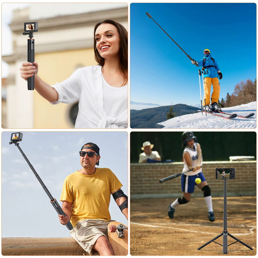PULUZ Action-Kamera Selfie-Stick Stativ in Schwarz für GoPro, DJI und Insta360, 1,4 m Höhe - Bild 4