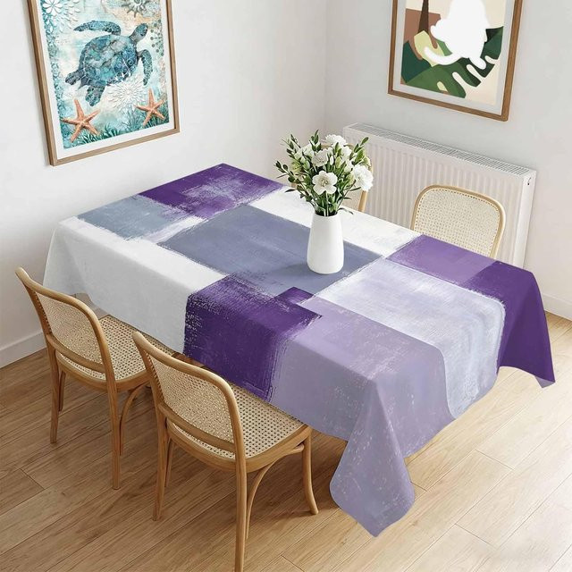 Wasserdichte rechteckige Tischdecke von JINGYUE Pet in Lila mit geometrischem Aquarell-Design, B/T: 140 x 140 cm - Bild 1