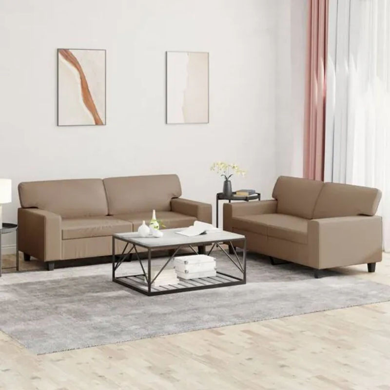 Vidaxl 2-tlg. Sofagarnitur in Braun aus Kunstleder mit Metallgestell im modernen Design - Bild 1