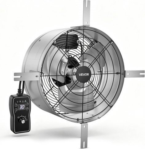 VEVOR Dachbodenlüfter Silber aus Stahl mit 2208,7 m³/h Luftstrom, Thermostat und Steuerkabel zur Kühlung und Luftzirkulation für Dachboden, Garage und Werkstatt - Bild 1