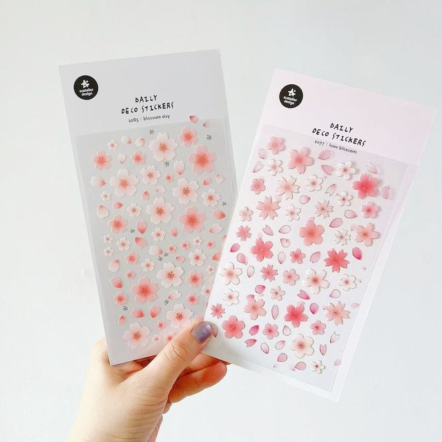 Suatelier Korea Origin Sakura Aufkleber aus PVC und Papier in Rosa für Scrapbooking und Junk Journal Bastelzubehör - Bild 1