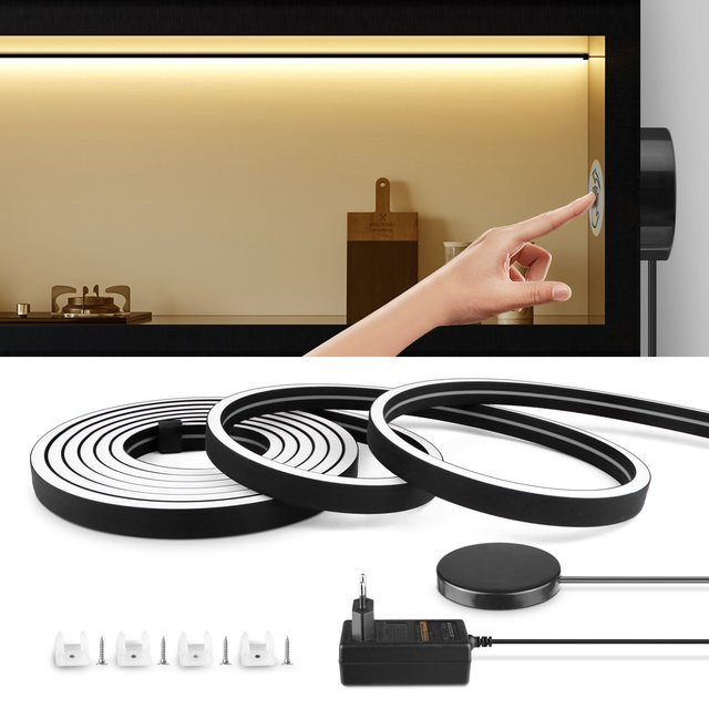 MALITAI LED Neon Flex Lichtstreifen in Schwarz, dimmbarer Silikon-Röhren-Lichtstreifen mit Touch-Sensor, warmweißes Licht für Wanddekoration und Schrankbeleuchtung - Bild 1