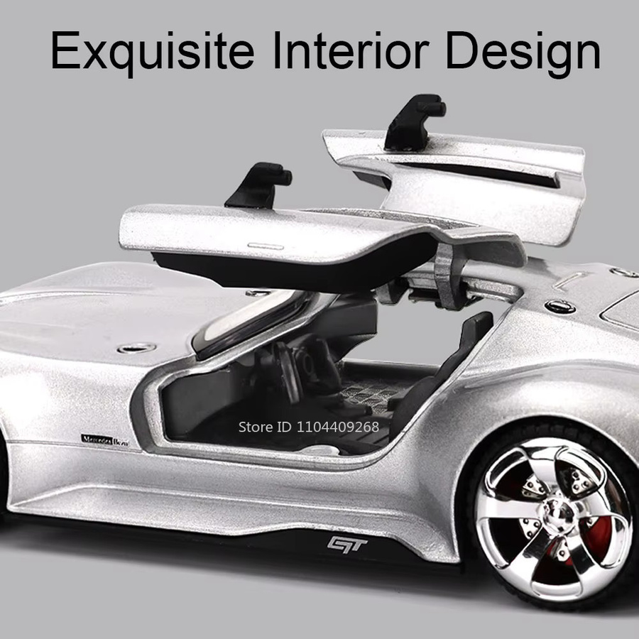RMZ City GT 300SL Sportwagenmodell in Weiß und Silber, Maßstab 1:32, Druckguss-Metallmodell mit Licht und Sound sowie öffnungsbaren Türen - Bild 5