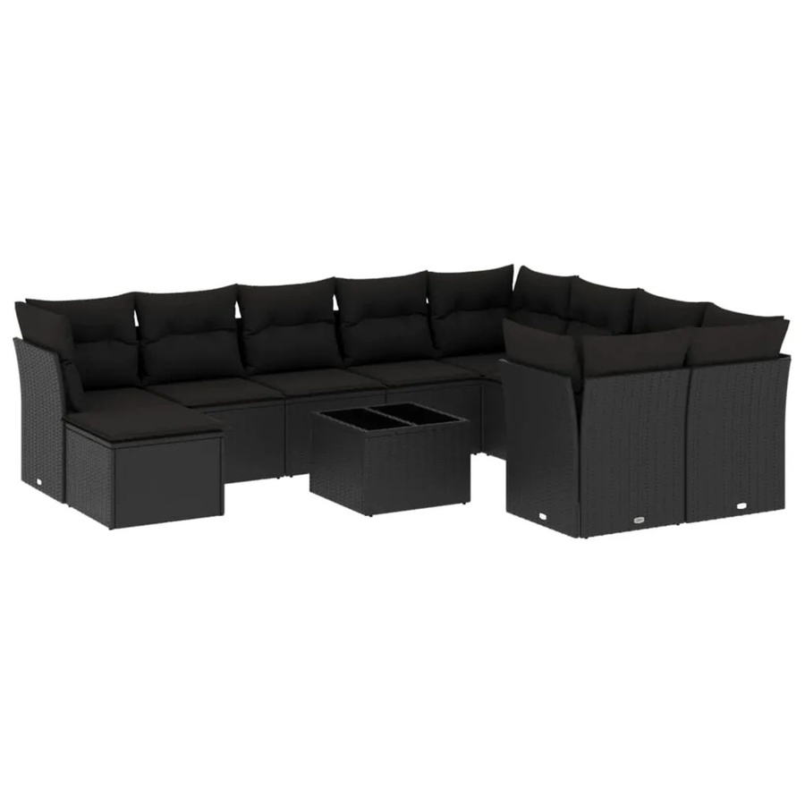 vidaXL 11-tlg Garten-Sofagarnitur aus Poly Rattan mit Kissen in Schwarz Modell 25 - Bild 2