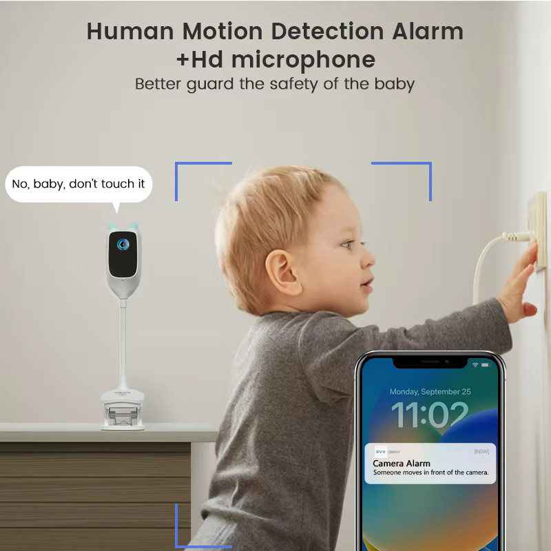XIAOVV 4 MP Video-Babyphone mit Schreierkennung, Vollfarb-Nachtsicht, 360 Grad Drehung und Zwei-Wege-Audio, WiFi Kleinkindkamera für den Innenbereich, Weiß - Bild 4