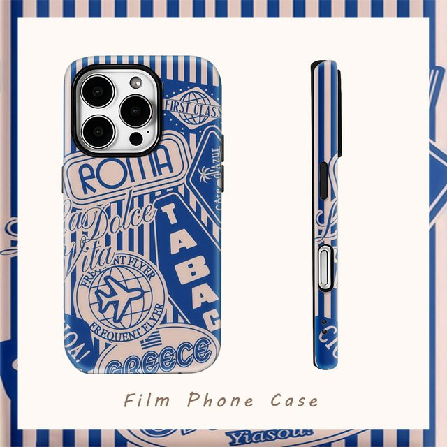 Vintage Travel Euro Vibes Handyhülle mit Doppelschicht-Rückseite für iPhone 17 Pro Max, 16, 15, 14, 13, 12, 11 und weitere Modelle - Bild 1