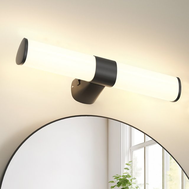 PRINCEWAY LED Spiegelleuchte für das Badezimmer in Schwarz, Wandlampe mit 3 Lichtfarben, 8W, 800Lm, IP44 wasserdicht, Breite: 40 cm - Bild 1