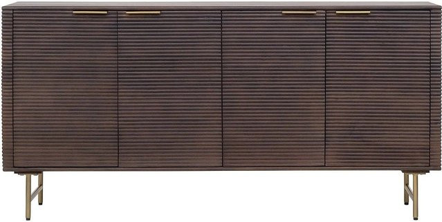 Vente-unique Sideboard Sordana im Art déco Stil aus Mangoholz und Metall, Farbe Dunkelbraun und Gold, Breite: 160 cm - Bild 1