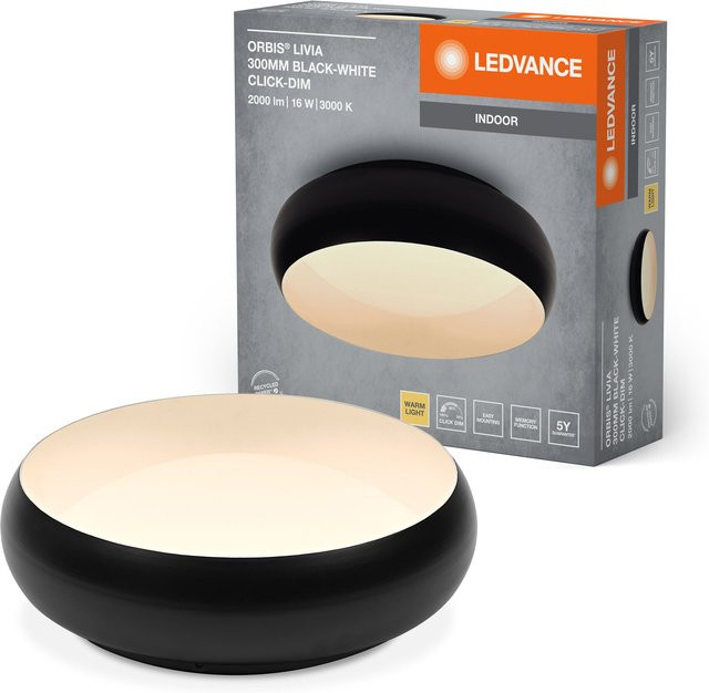 LEDVANCE ORBIS Livia LED-Deckenleuchte mit Metallring, schwarz-weiß, 16W, 1000lm, 3000K, Durchmesser: 30 cm, dimmbar, warmweiß - Bild 1