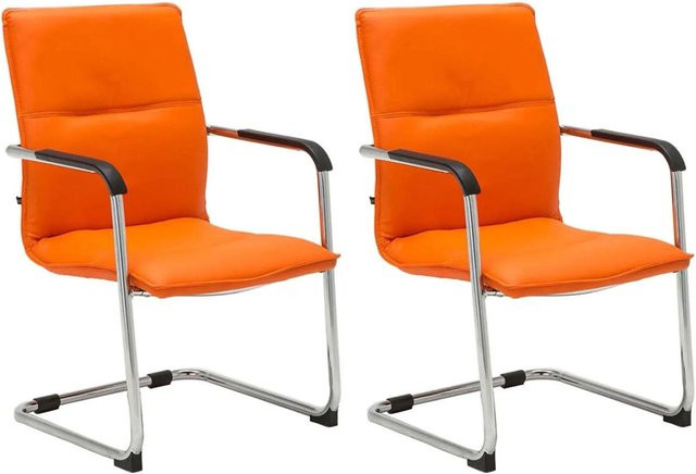 2er Set DELUKE Besucherstühle SEATTLE Konferenzstühle aus Kunstleder in Orange mit Metallgestell in Chromoptik, Höhe: 92 cm, Breite: 56 cm, Tiefe: 60 cm - Bild 1