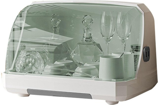 CosyHome Multifunktionaler Aufbewahrungsorganizer für Tassen und Gläser, Staubdichter Tassentrockenständer in Grau mit transparentem Deckel - Bild 1