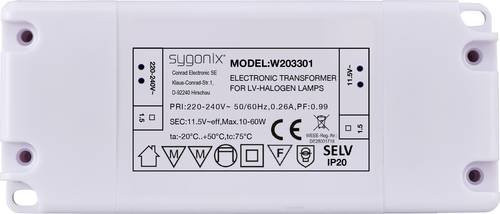 Sygonix SY-6313016 Halogen Transformator 11.5 V/AC 10 - 60W in Weiß - Bild 1
