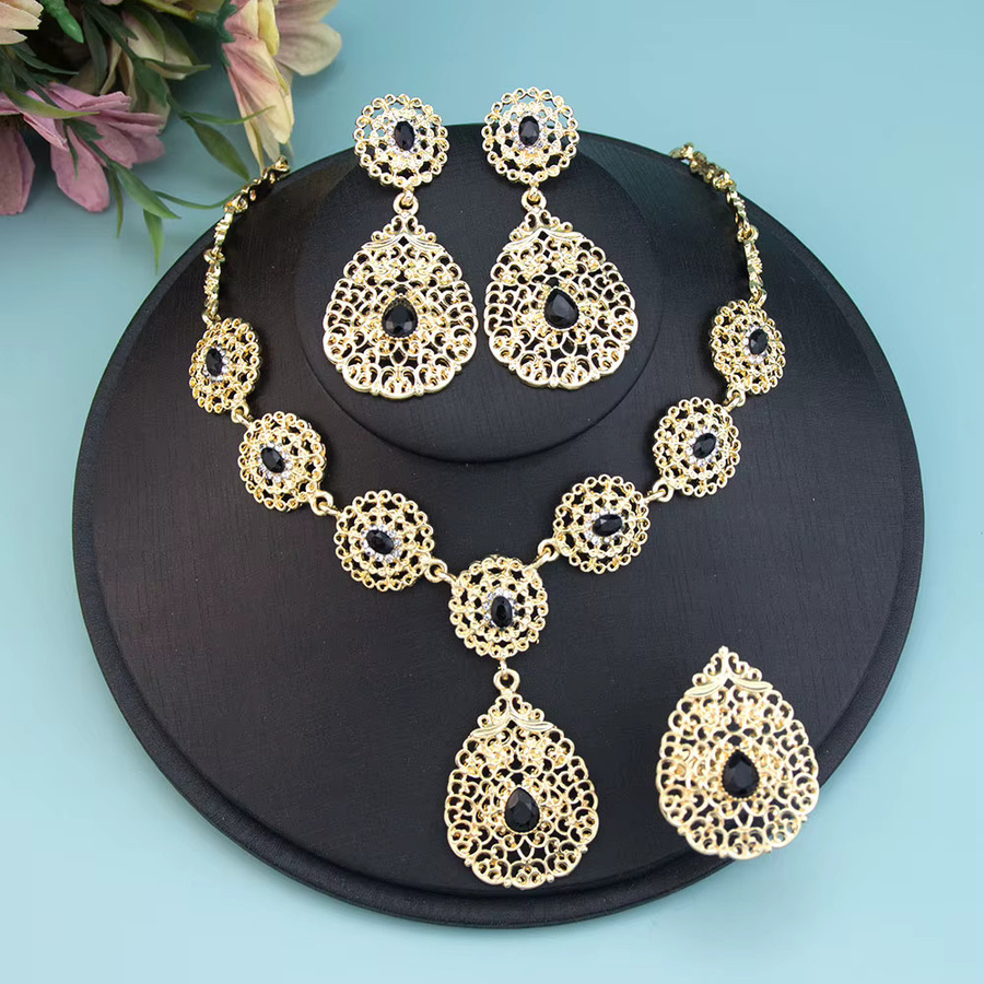 Sun spicems Schmuck-Set, Gold Farbe, Schwarz, Kristall, Arabisch - Bild 2