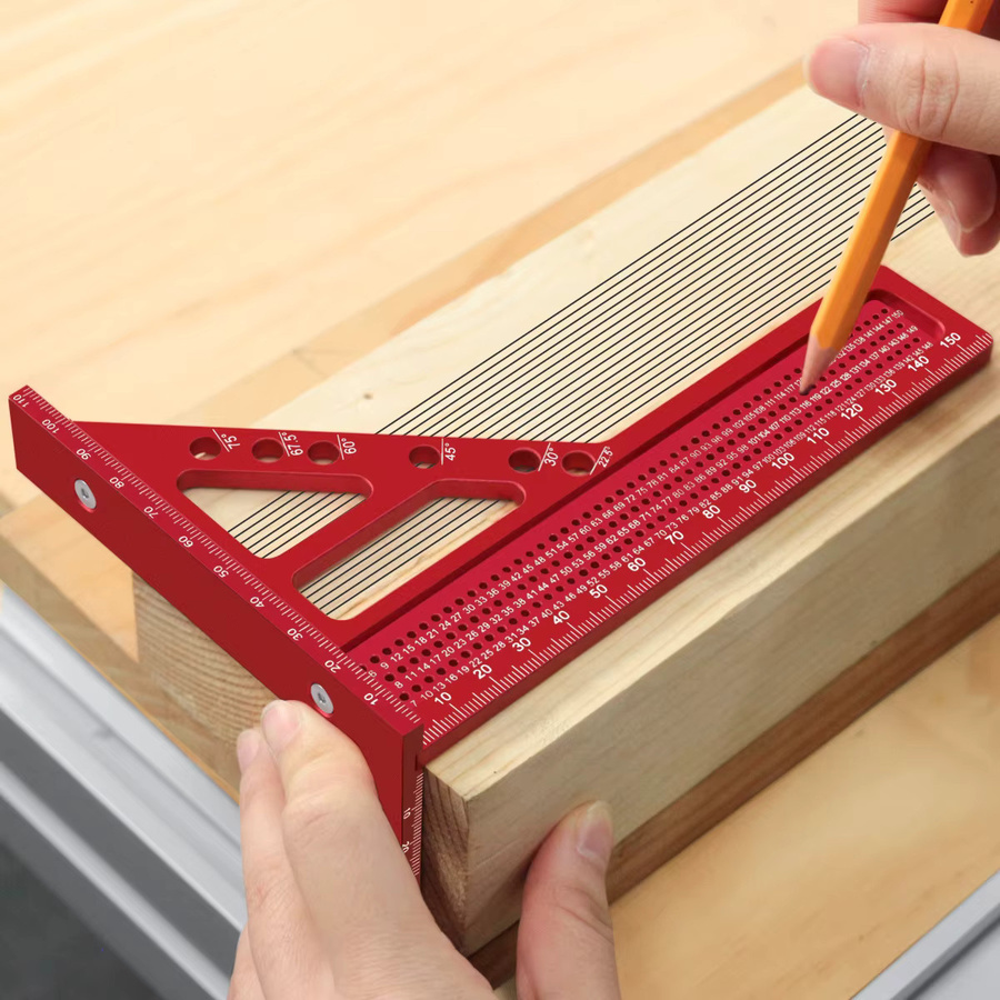 FNICEL 2-in-1 Quadratischer 3D-Winkelmesser mit schnellem Winkelpositionierungs-Dübelstift und Messlineal für die Holzbearbeitung in Rot - Bild 4