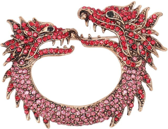 Brosche Sternzeichen Chinesischer Drache, Doppelte Köpfe, Rose Gold, Unisex - Bild 1