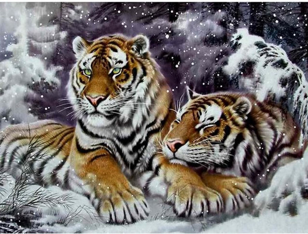 FIYO Diamond Painting Set Tiger Motiv zum Selbermachen, Mehrfarbiges 5D DIY Kreuzstich Set für die Heimdekoration, Breite: 30 cm, Höhe: 20 cm - Bild 1