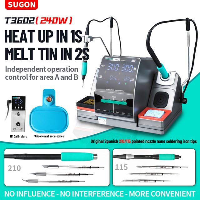 SUGON T3602 240W Lötstation mit Doppelgriff und Nano-Elektronik-Lötkolben-Set für die Handy-IC-Reparatur - Bild 1