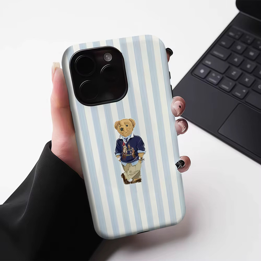 Potdemiel Handyhülle mit Streifen-Bären-Design für iPhone 17 16 15 14 13 Pro Max Plus, magnetisch, Multicolor, robuste Doppel- und Einzelschicht-Schutzhülle - Bild 3
