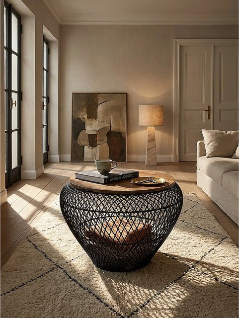 Runder Couchtisch aus Massivholz Mango von KADIMA DESIGN in Schwarz, B/T/H: 60 x 60 x 45 cm - Bild 1