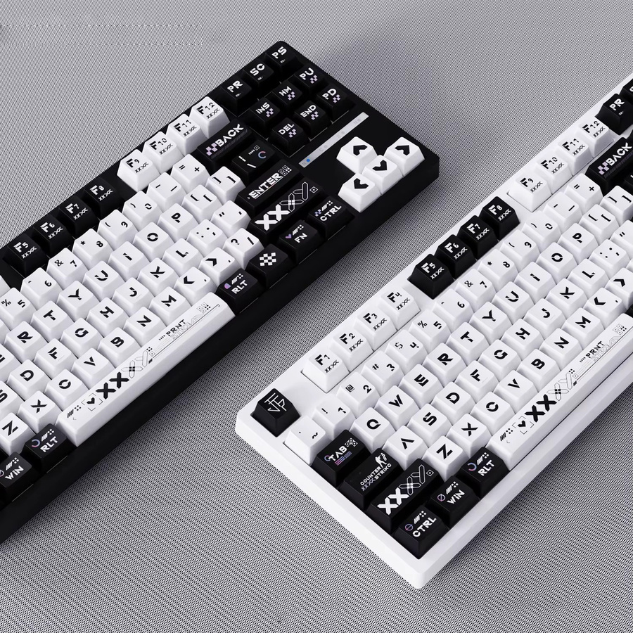 FSWHBY Printstream PBT Tastenkappen im Cherry Profile mit 130 Tasten für mechanische Gaming-Tastaturen mit Gateron MX Switches, Schwarz/Mehrfarbig - Bild 2