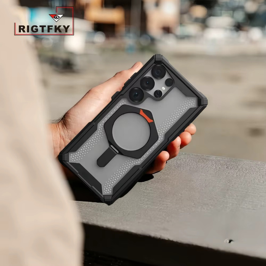 Stoßfeste Panzer-Handyhülle mit Ständer und magnetischer Halterung für Samsung S26 Ultra S25 S24 S23 Plus in Schwarz - Bild 2