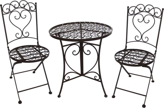 HTI-Living Gartentisch Curly mit 2 Stühlen in Braun, runder Tisch für Garten und Veranda - Bild 1