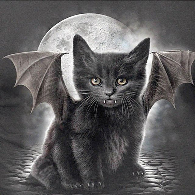 FIYO DIY Diamantmalerei Mond Fledermaus Katze Kreuzstich Muster mit vollen Bohrern, Farbe: Schwarz, Breite: 30 cm, Höhe: 30 cm - Bild 1
