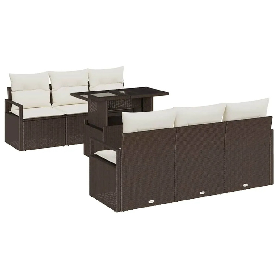 7-tlg. vidaXL Garten-Sofa-Set aus Poly Rattan in Braun mit Sitzkissen und integriertem Stauraum - Bild 2