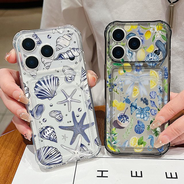 YISHANGOU Transparente Handyhülle mit Haifischschalen-Muster aus weichem Silikon TPU für iPhone 17e 17 Pro Max 16 15 14 13 Pro Max 16e 11 mit Kartenfach in Grau - Bild 1