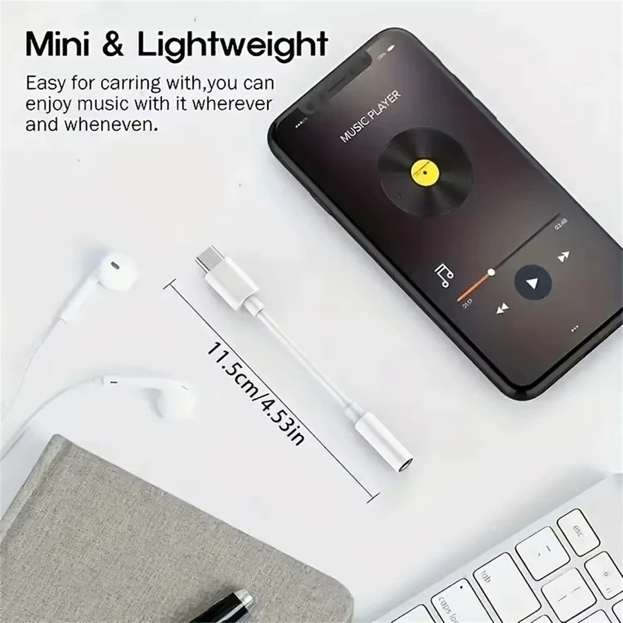 USB-C auf 3,5 mm Klinkenadapter Audiokabel in Weiß für Android-Smartphones wie Huawei Mate 30 und P30 sowie Xiaomi - Bild 4